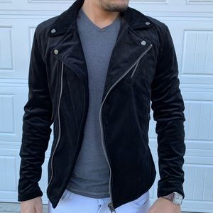 Zara Men Black Velour Moto Jacket